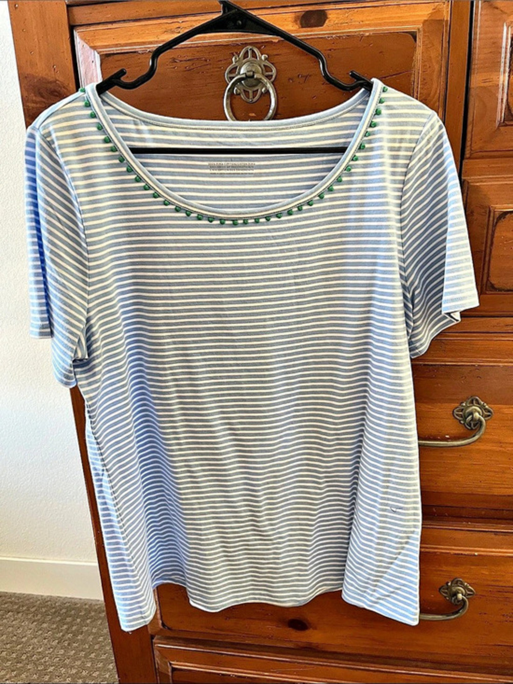 Talbots Striped Short Sleeve Top Blue & White Size Large NWOT